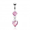 Piercing nombril cristal cœur pendant rose (01)