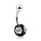 Piercing nombril cristal 22 - Férido flower noir