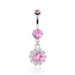 Piercing nombril cristal 32 - Fleur pendante rose