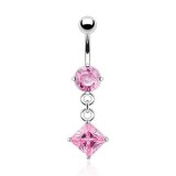 Piercing nombril cristal 23 - Losange pendant rose