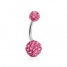 Piercing nombril cristal boule double rose (13)