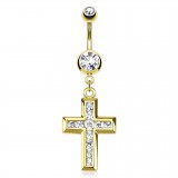 Piercing nombril croix 08 - Jaune multiples zircones