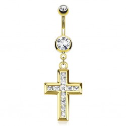 Piercing nombril croix 08 - Jaune multiples zircones