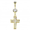 Piercing nombril croix 08 - Jaune multiples zircones
