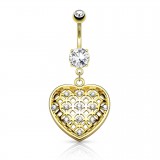 Piercing nombril coeur 06 - Jaune avec cristaux transparents