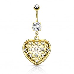 Piercing nombril coeur 06 - Jaune avec cristaux transparents