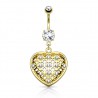 Piercing nombril coeur 06 - Jaune avec cristaux transparents