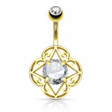 Piercing nombril plaqué-or 156 - Bouclier zircone rond