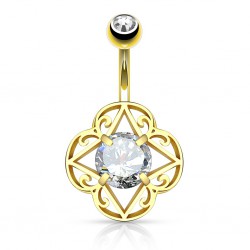 Piercing nombril plaqué-or 156 - Bouclier zircone rond