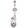 Piercing nombril banane avec pendentif multistrass rose et multicolore
