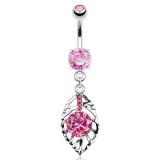Piercing nombril feuille rose (D170)