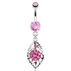 Piercing nombril feuille rose (D170)