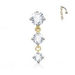 Piercing nombril inversé 22 - Jaune trois zircones ronds