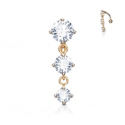 Piercing nombril inversé 22 - Rose trois zircones ronds