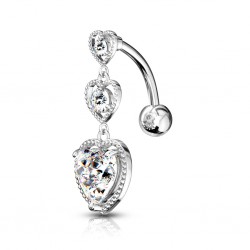 Piercing nombril inversé 24 - Trois coeurs gris