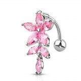 Piercing nombril inversé 25 - Fleur et pétales roses