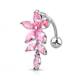 Piercing nombril inversé 25 - Fleur et pétales roses