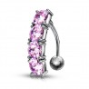 Piercing nombril inversé 26 - Ligne de zircones roses
