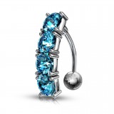 Piercing nombril inversé 26 - Ligne de zircones bleu-clair