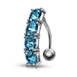 Piercing nombril inversé 26 - Ligne de zircones bleu-clair