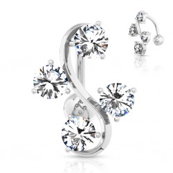 Piercing nombril inversé 33 - Quatre strass
