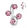 Piercing nombril inversé 33 - Quatre zircones roses