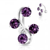 Piercing nombril inversé 33 - Quatre zircones lilas