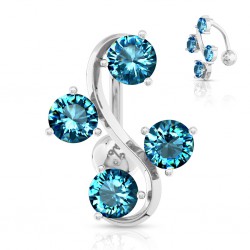 Piercing nombril inversé 33 - Quatre zircones bleu-clair