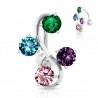 Piercing nombril inversé 33 - Quatre zircones multicolores