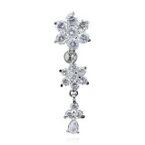 Piercing nombril inversé 36 - Trois fleurs transparentes