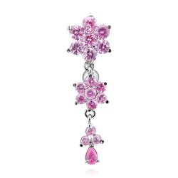 Piercing nombril inversé 36 - Trois fleurs roses
