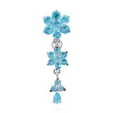 Piercing nombril inversé 36 - Trois fleurs bleu-clair