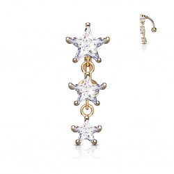 Piercing nombril inversé 41 - Trois étoiles roses