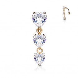 Piercing nombril inversé 44 - Trois coeurs roses