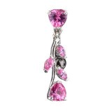 Piercing nombril inversé 43 - Rivière et coeur rose