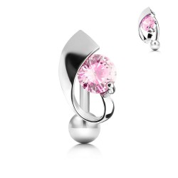 Piercing nombril inversé 46 - Zircone rose virgule