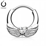 Piercing septum, oreille 50 - Ailes et coeur gris