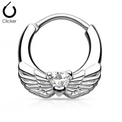 Piercing septum, oreille 50 - Ailes et coeur gris