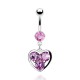Piercing nombril coeur 26 - Trois cristaux roses
