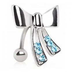 Piercing nombril inversé 28 - Noeud papillon strass bleu-clair