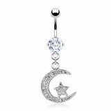 Piercing nombril étoile 03 - Lune strass transparents