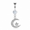 Piercing nombril étoile avec lune et strass transparents (03)