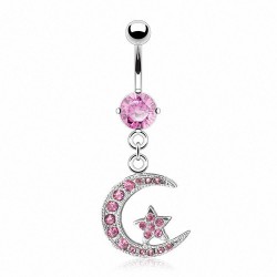 Piercing nombril étoile 03 - Lune strass roses