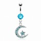 Piercing nombril étoile 03 - Lune strass bleu-clair