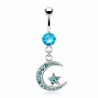 Piercing nombril étoile 03 - Lune strass bleu-clair