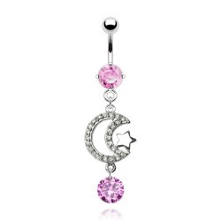 Piercing nombril étoile 16 - Rose lune et cercle