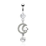 Piercing nombril étoile 16 - transparent lune et cercle