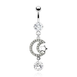 Piercing nombril étoile 16 - transparent lune et cercle