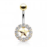 Piercing nombril étoile 33 - Cercle multistrass jaune