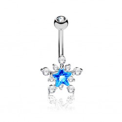 Piercing nombril étoile 37 - Bleu-clair multi-zircones
